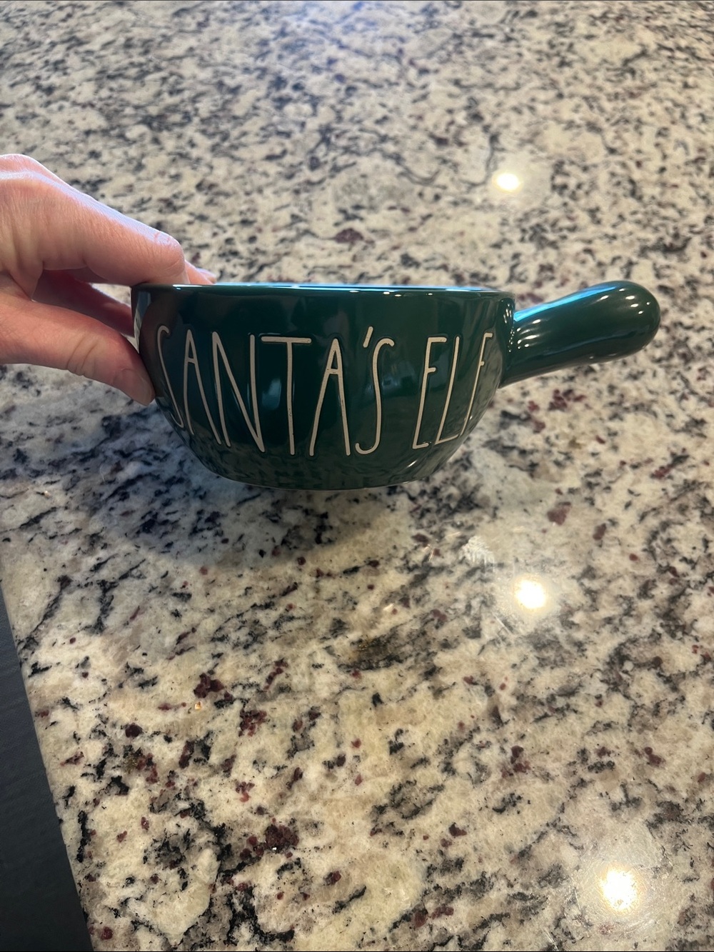 Rae Dunn Green 'Santa's Elf' Ceramic Mug with Handle